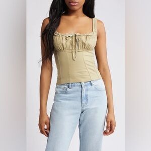 BDG Urban Outfitters Prairie Linen Blend Tank in Khaki